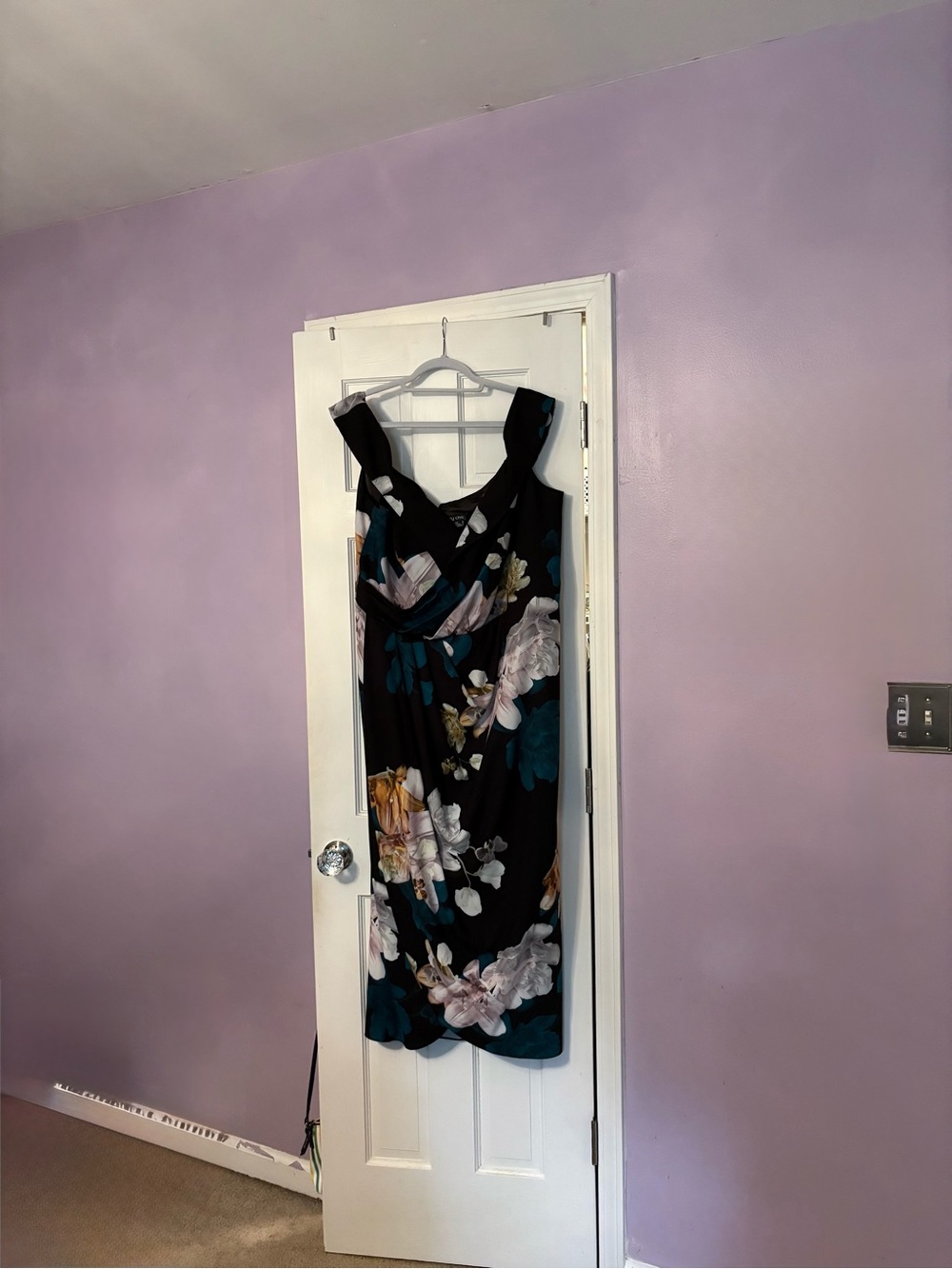 City Chic Black Midi Dress with Teal, Cream and Lavender Floral Print